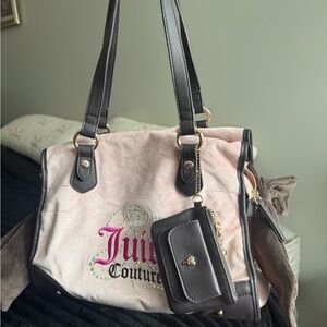 Juicy Couture Pink and Brown Suede Tote with Attached Key Pouch